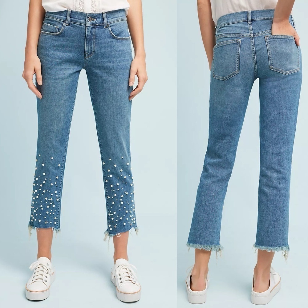 NWT Anthropologie 26 Pilcro Hyphen Pearl Mid-Rise Relaxed Boyfriend Jeans $158